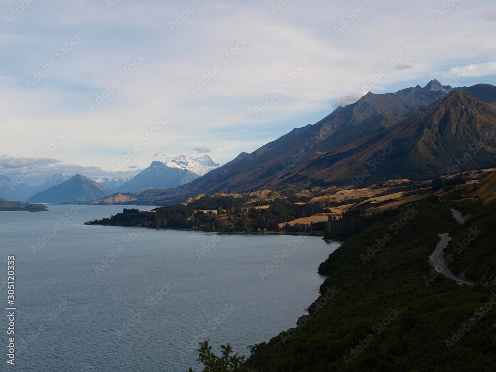 Lake Wakatipu and Mount Cook in the south island of New Zealand Lake Wakatipu and Mount Cook in the south island of New Zealand