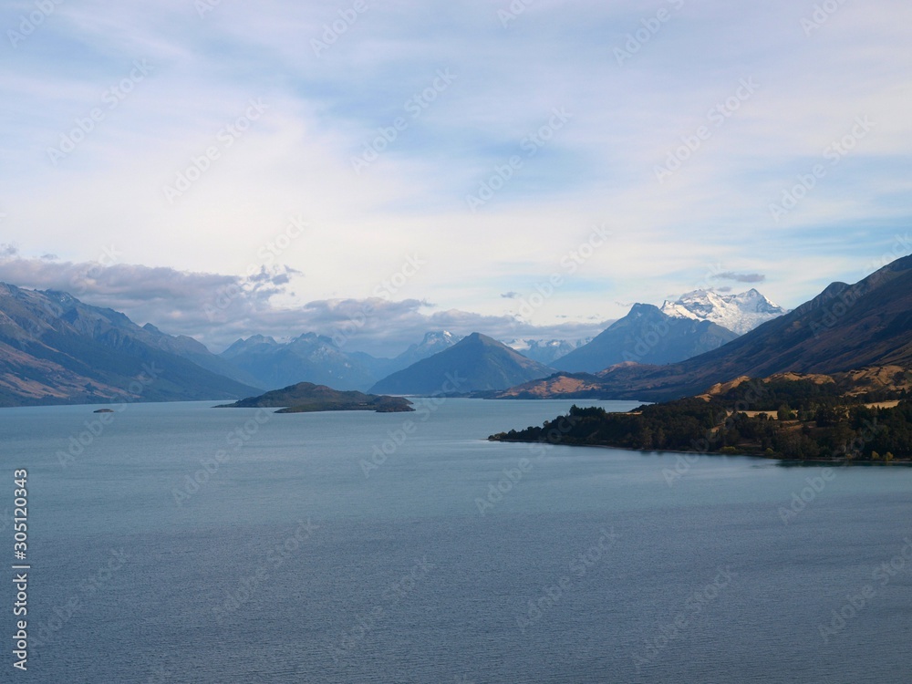 Lake Wakatipu and Mount Cook in the south island of New Zealand