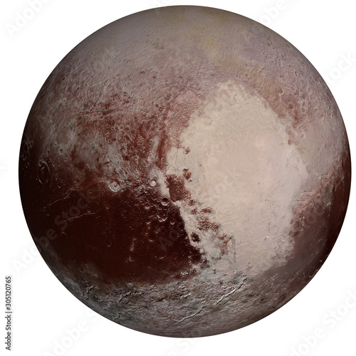 Obraz na płótnie Planet Pluto of Solar system Visible side in colour isolated on white. Science fiction concept. Elements of this image were furnished by NASA. w salonie