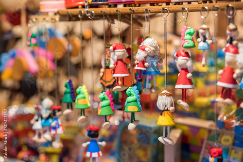 Christmas glass ornaments shop on Christmas market in Europe
