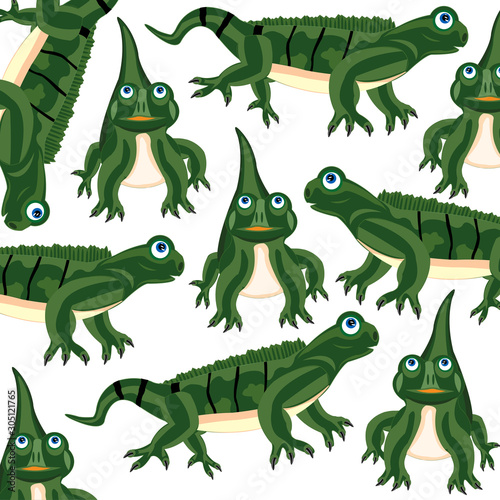 Vector illustration of the large green lizard iguana pattern