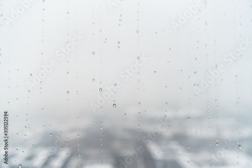 Water drops on window glass after rain.