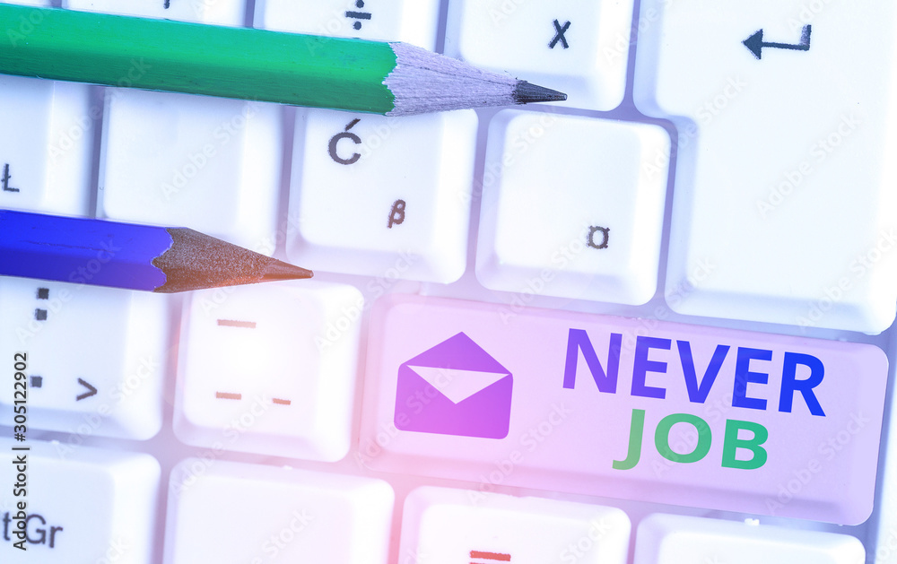 Conceptual hand writing showing Never Job. Concept meaning Choosing a job that you enjoy and enhance will your abilities Conceptual hand writing showing Never Job. Concept meaning Choosing a job that you enjoy and enhance will your abilities