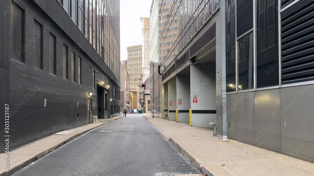 A wide view background plate of an empty city alley. Shot at 60fps.  	