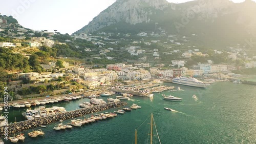 Aerial view of the Marina Grande and north coast of Capri Island, Italy