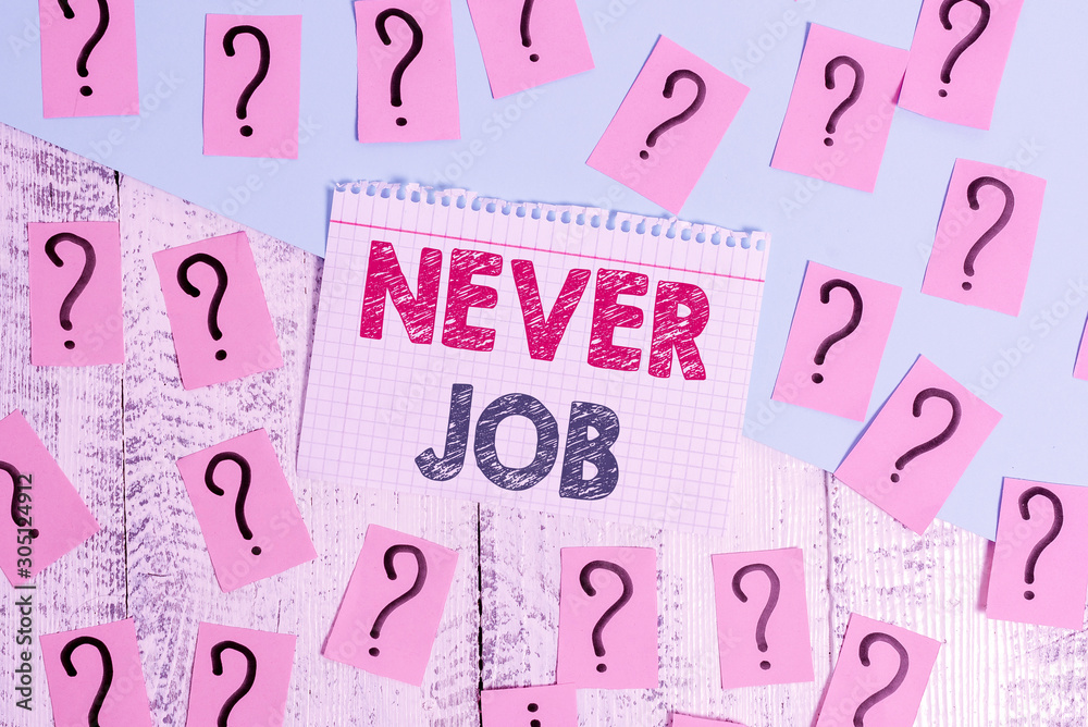 Text sign showing Never Job. Business photo showcasing Choosing a job that you enjoy and enhance will your abilities Scribbled and crumbling papers with thick cardboard above wooden table Text sign showing Never Job. Business photo showcasing Choosing a job that you enjoy and enhance will your abilities Scribbled and crumbling papers with thick cardboard above wooden table