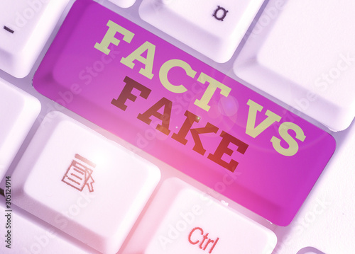 Handwriting text Fact Vs Fake. Conceptual photo Rivalry or products or information originaly made or imitation photo