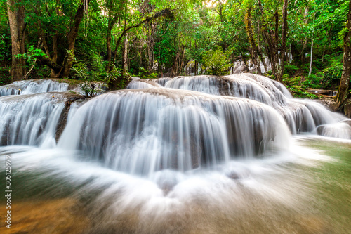 Beautiful Waterfalls at Khuean Srinagarindra National Park in Kanchanaburi, Thailand