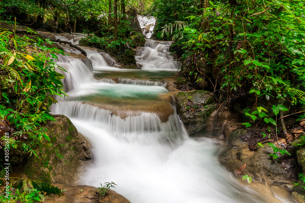 Beautiful Waterfalls at Khuean Srinagarindra National Park in Kanchanaburi, Thailand Beautiful Waterfalls at Khuean Srinagarindra National Park in Kanchanaburi, Thailand