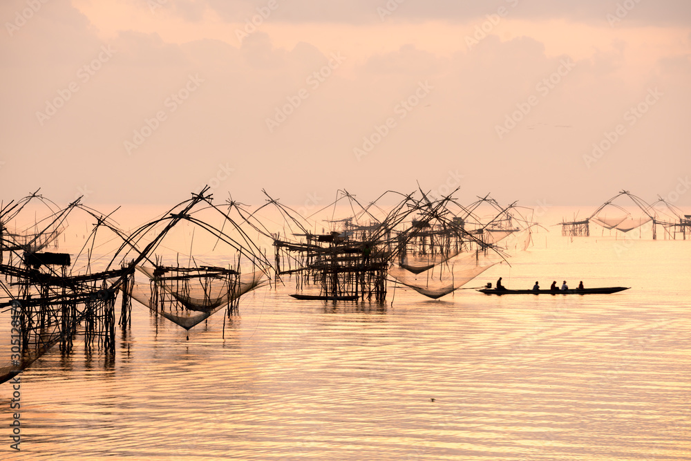 Fishing of life along the Rakpra place, Phatthalung province, South of Thailand.