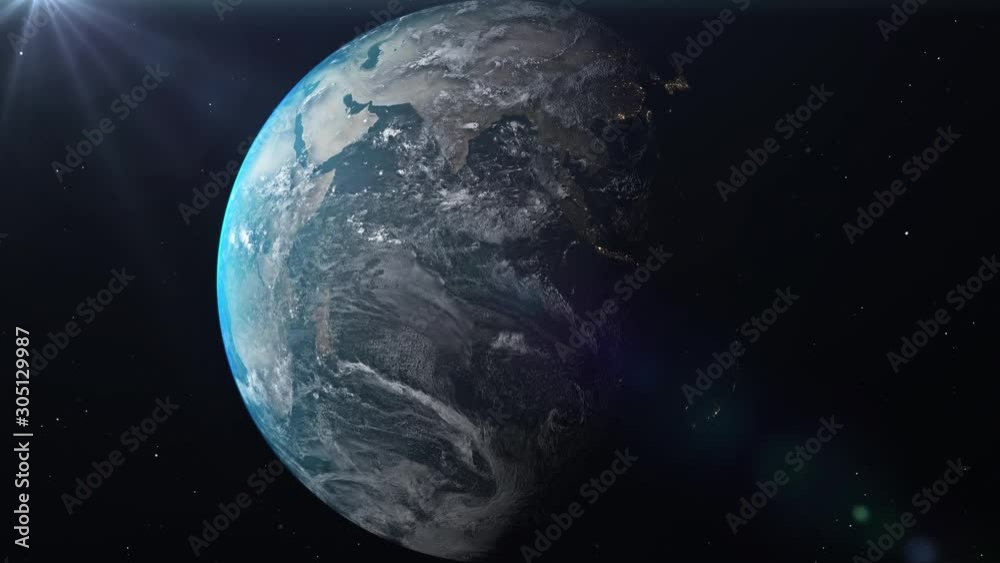 World and sun realistic 3D video. Shiny sunlight over Planet Earth, cosmos, atmosphere. Shot from Space satellite - 4K World and sun realistic 3D video. Shiny sunlight over Planet Earth, cosmos, atmosphere. Shot from Space satellite - 4K
