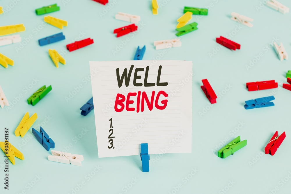 Word writing text Well Being. Business photo showcasing A good or satisfactory condition of existence including health Colored clothespin papers empty reminder blue floor background office pin Word writing text Well Being. Business photo showcasing A good or satisfactory condition of existence including health Colored clothespin papers empty reminder blue floor background office pin