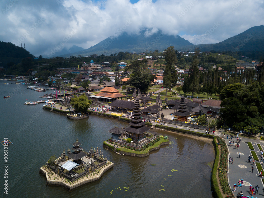 Ulun Danu Hindu temple in Bali Island Aerial view
