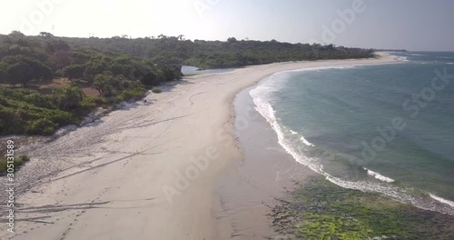 Drone video of waves hitting the beach on the Indian Ocean on the Swahili coast, Tanzania.