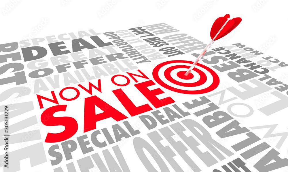 Now On Sale Special Deal Available Arrow Target Words 3d Illustration Now On Sale Special Deal Available Arrow Target Words 3d Illustration