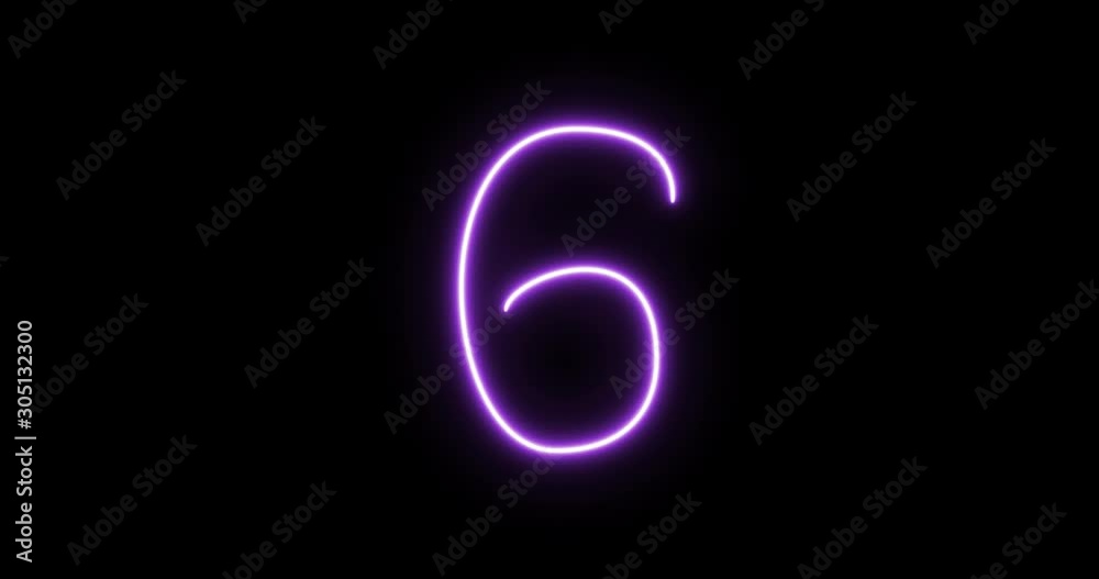 Purple neon tube folded in the form of number 6 on transparent background. Purple neon tube folded in the form of number 6 on transparent background.