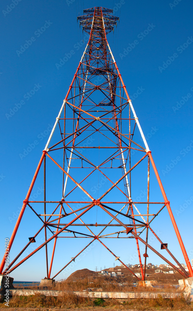 High-voltage rack or high-voltage tower.
