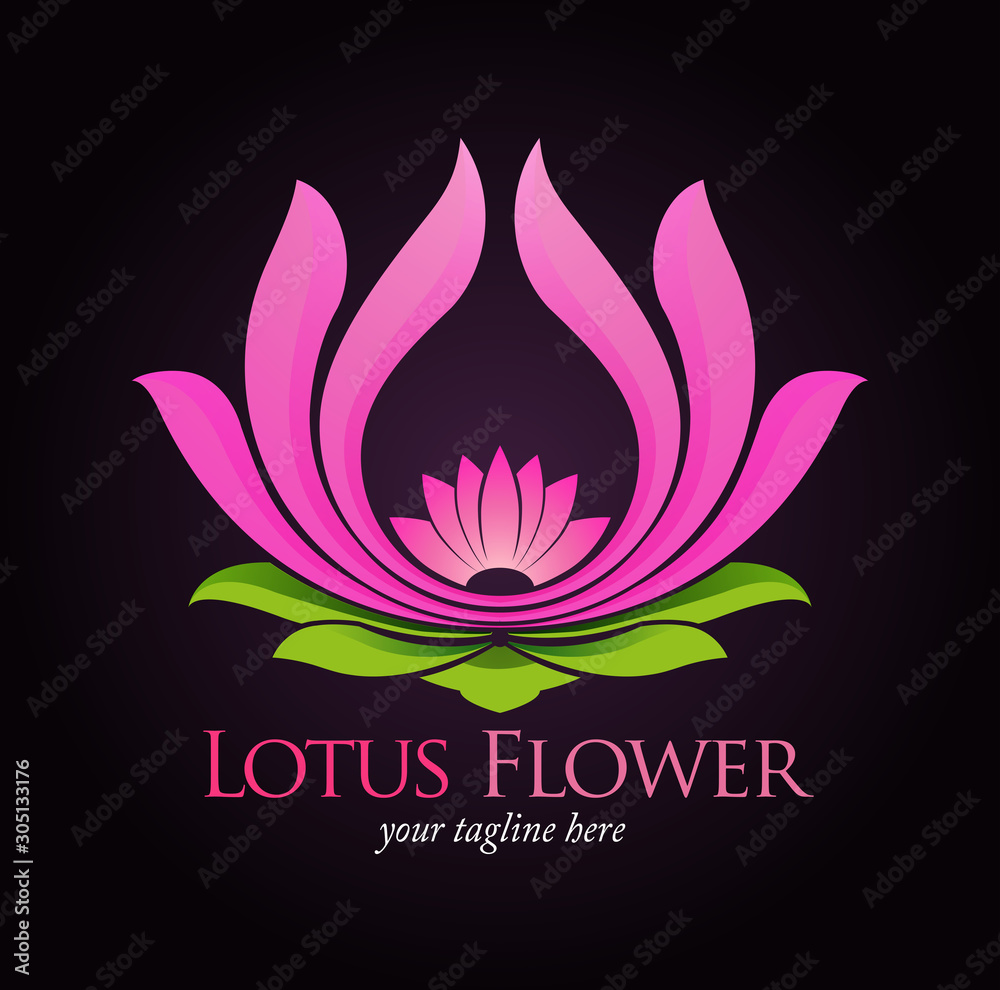 Vector abstract, Lotus flower symbol with black background.