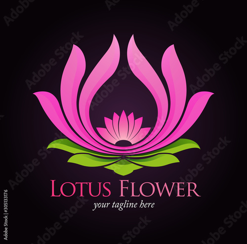 Vector abstract, Lotus flower symbol with black background.