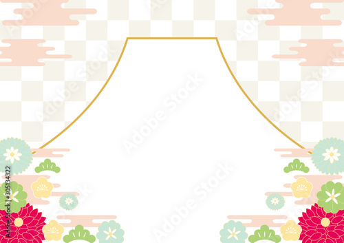 お正月　富士　市松背景