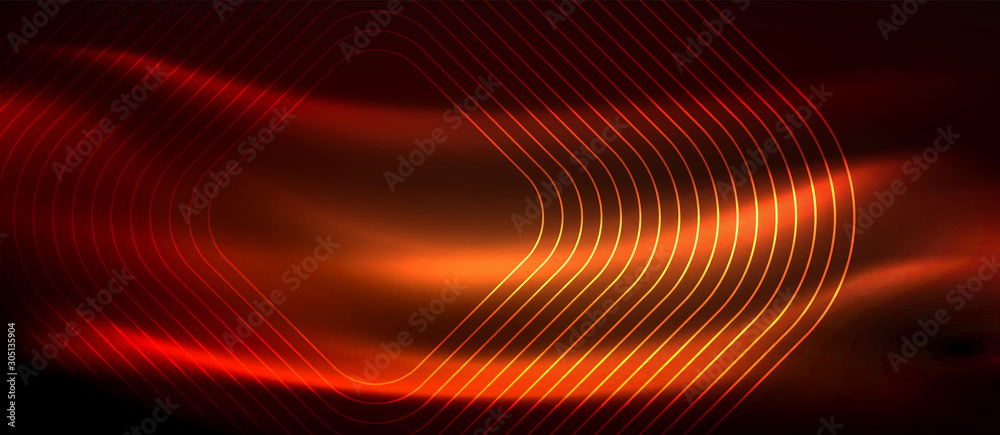 Neon glowing techno lines, hi-tech futuristic abstract background template with square shapes Neon glowing techno lines, hi-tech futuristic abstract background template with square shapes