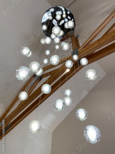 chandelier with crystal balls of light photo