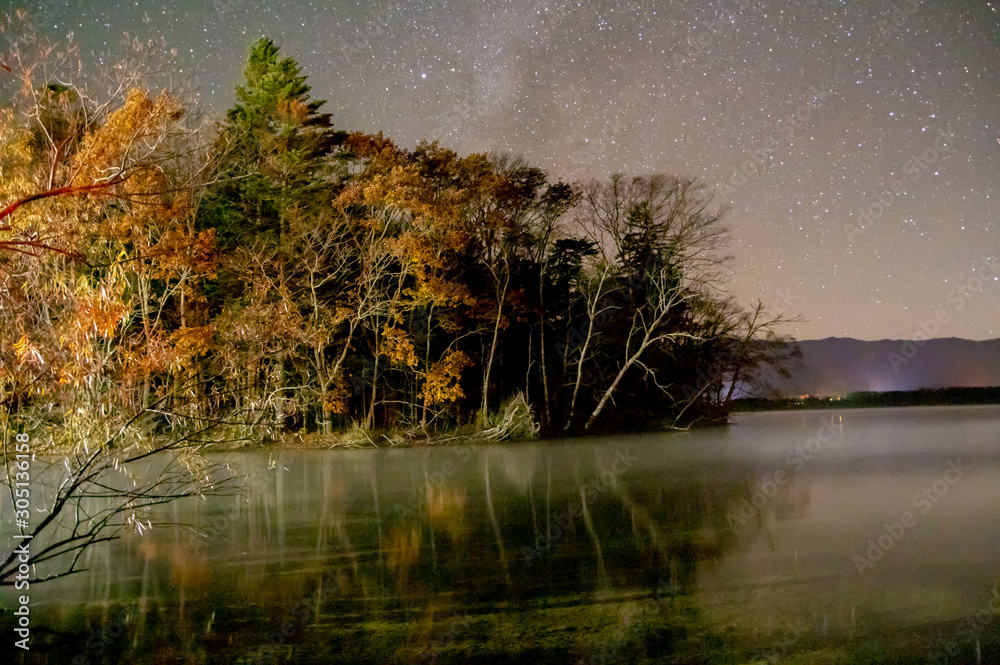 星空の輝く夜の湖 北海道 屈斜路湖 Photos Adobe Stock