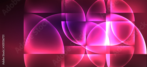 Neon glowing techno lines, hi-tech futuristic abstract background. Template with abstract shapes in dark space