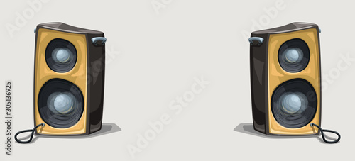 two cartoon speakers on wide background