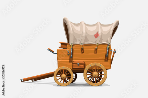 vintage wooden wagon on white
