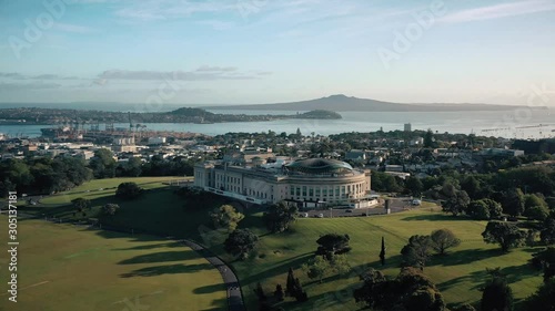 New Zealand tourism. Auckland Domain in early spring morning. Aerial footage.