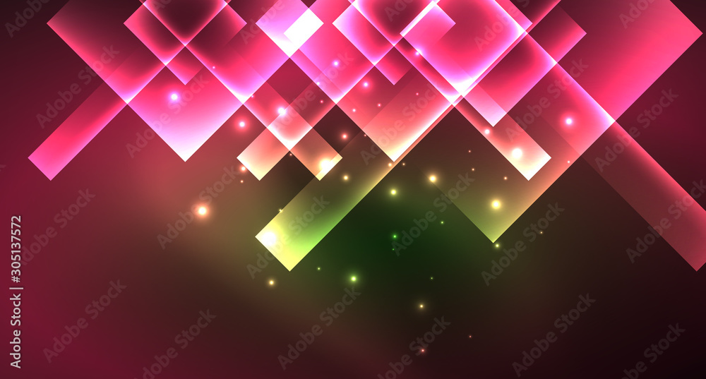 Obraz premium Neon geometric abstract background in hipster style on light background. Space retro design. Color geometric pattern. Square shape abstract background.