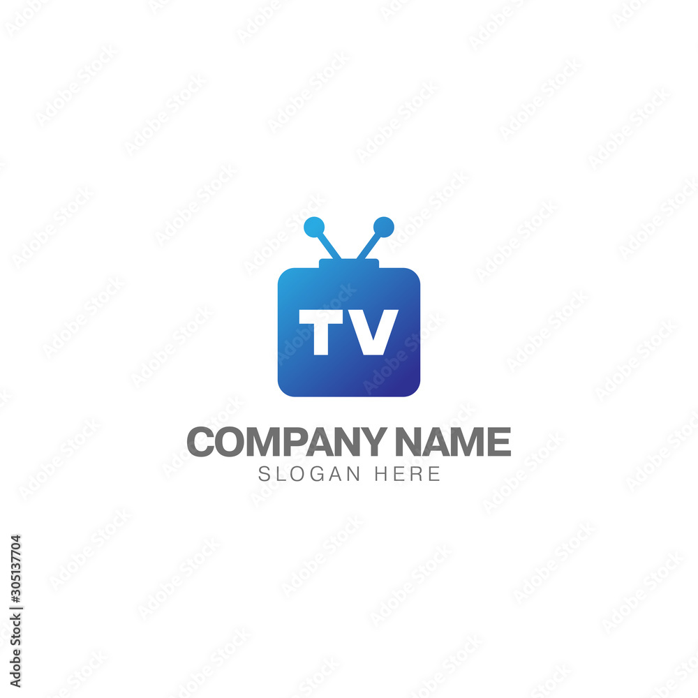 Television logo design template with gradient blue color vector