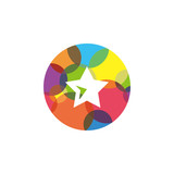 Multi colored star round icon on white