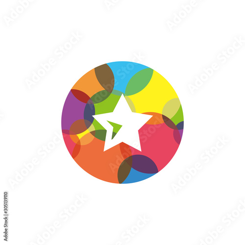 Multi colored star round icon on white