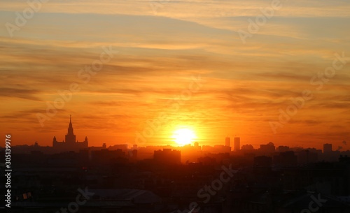 Photo of a gorgeous sunset view from the top in Moscow