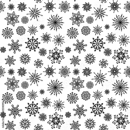 Snowflake seamless vector background pattern.