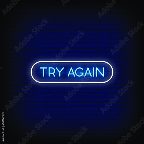 Try Again Neon Signs Style Text Vector