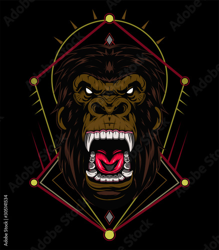 vector gorilla. Head of a gorilla with angry face. Big Gorilla mascot