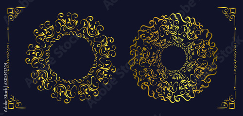 set of elegant golden ornamental frames vector illustration design