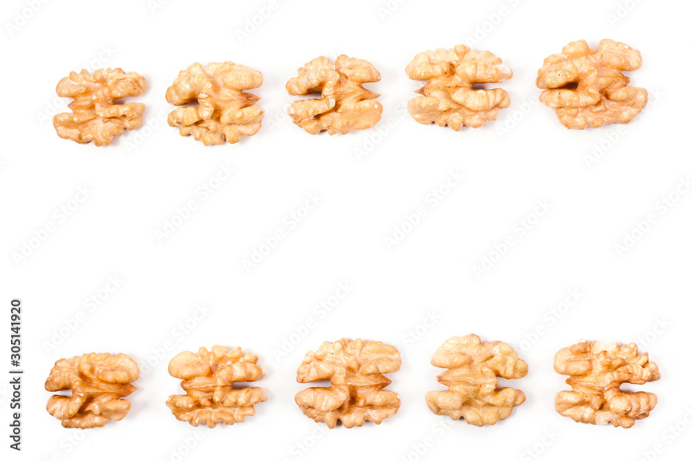 Walnuts isolated on a white background. Text space.