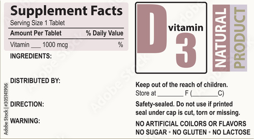 Supplement facts Vitamin D