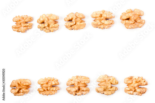 Walnuts isolated on a white background. Text space.