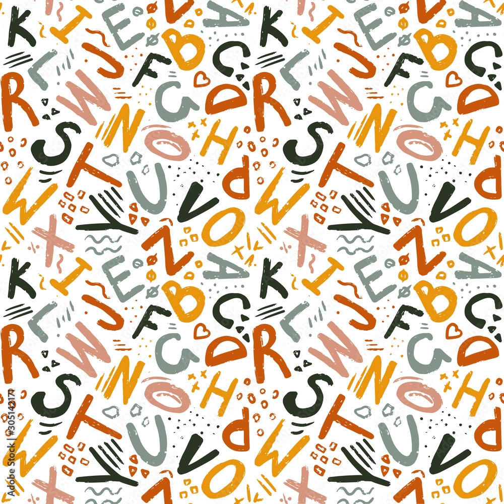 Cute English hand written alphabet, vintage vector seamless pattern ...