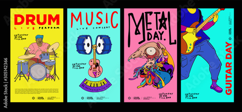 Music Festival Illustration Design for Jazz, Rock, Metal, Blues, Punk, and Live Music Concert 2020. Vector Illustration Collage of Music Festival Poster, Banner, Background and Wallpaper in eps 10.