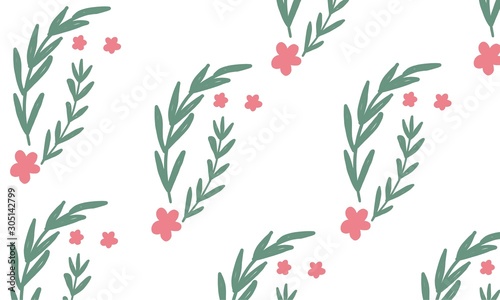  Background of cute green leaves and pink flowers