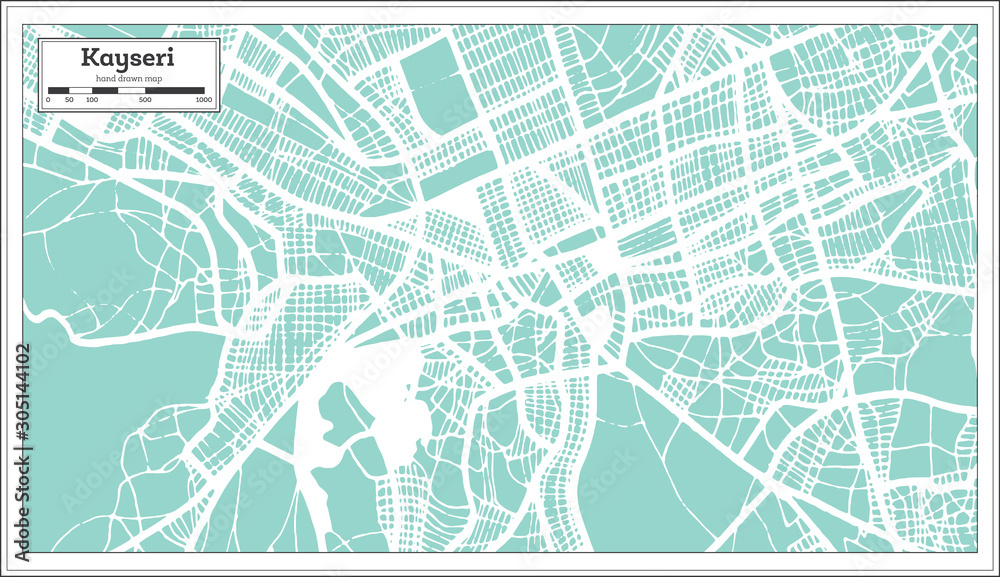 Kayseri Turkey City Map in Retro Style. Outline Map.