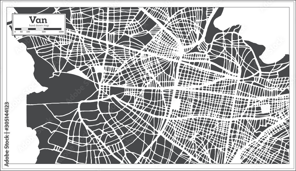 Fototapeta Van Turkey City Map in Retro Style. Outline Map.