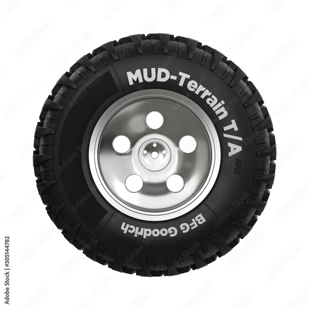 High-quality render of a wheel on a cast car disk, on a uniform background High-quality render of a wheel on a cast car disk, on a uniform background