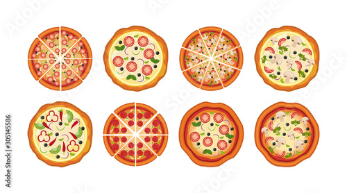 bundle of delicious pizza icons vector illustration design